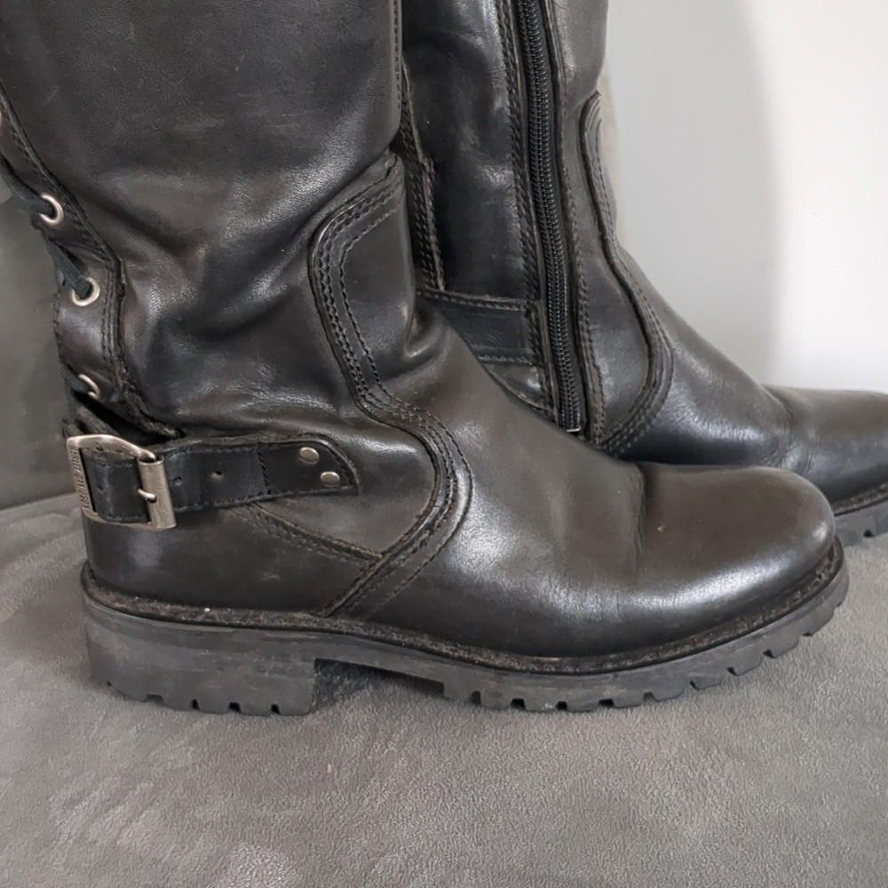 Harley-Davidson Womens 7.5 Alexa Back Lace Black Leather Motorcycle Boots - Picture 8 of 11